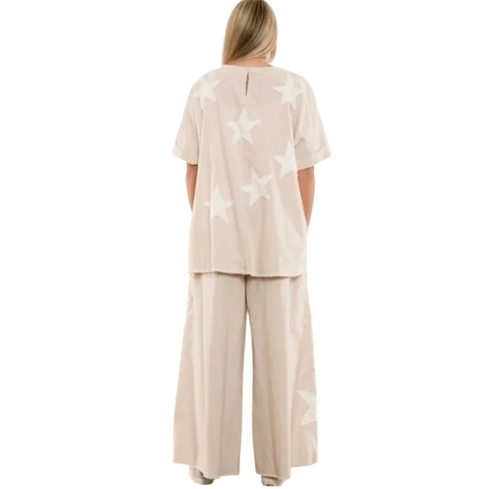 Wide Leg Star-Print Pantsuit in Light Beige - Picture 2 of 16